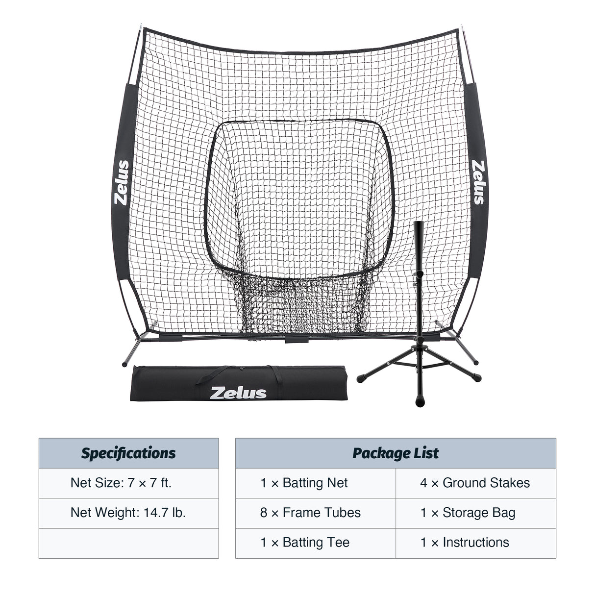 Baseball & Softball Practice Hitting and Pitching Net with Batting Tee Black