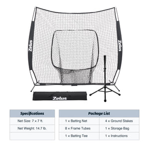 Baseball & Softball Practice Hitting and Pitching Net with Batting Tee Black