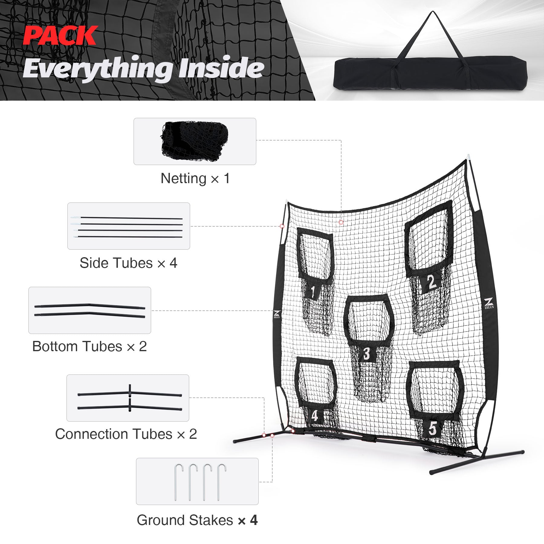 Black and white sports training net with numbered targets 