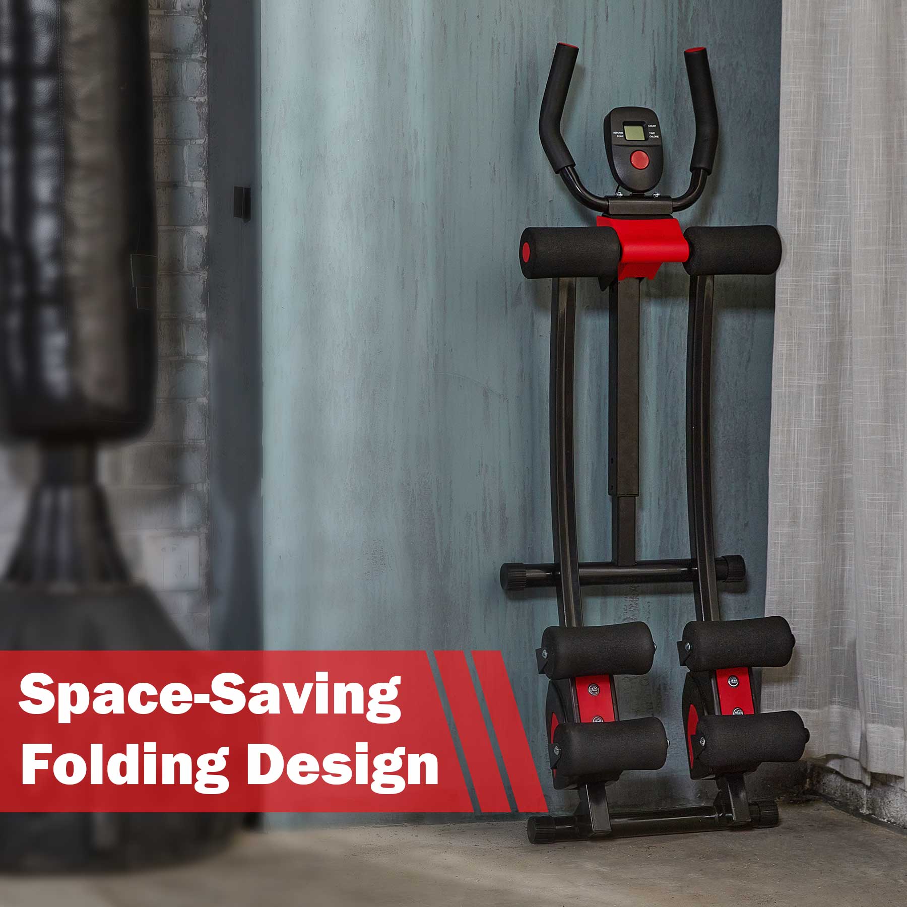 Black and red abdominal exercise machine 