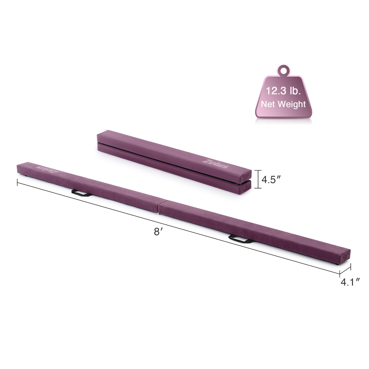 8 ft Folding Balance Beam, Foldable Floor Gymnastics Balance Beam Purple