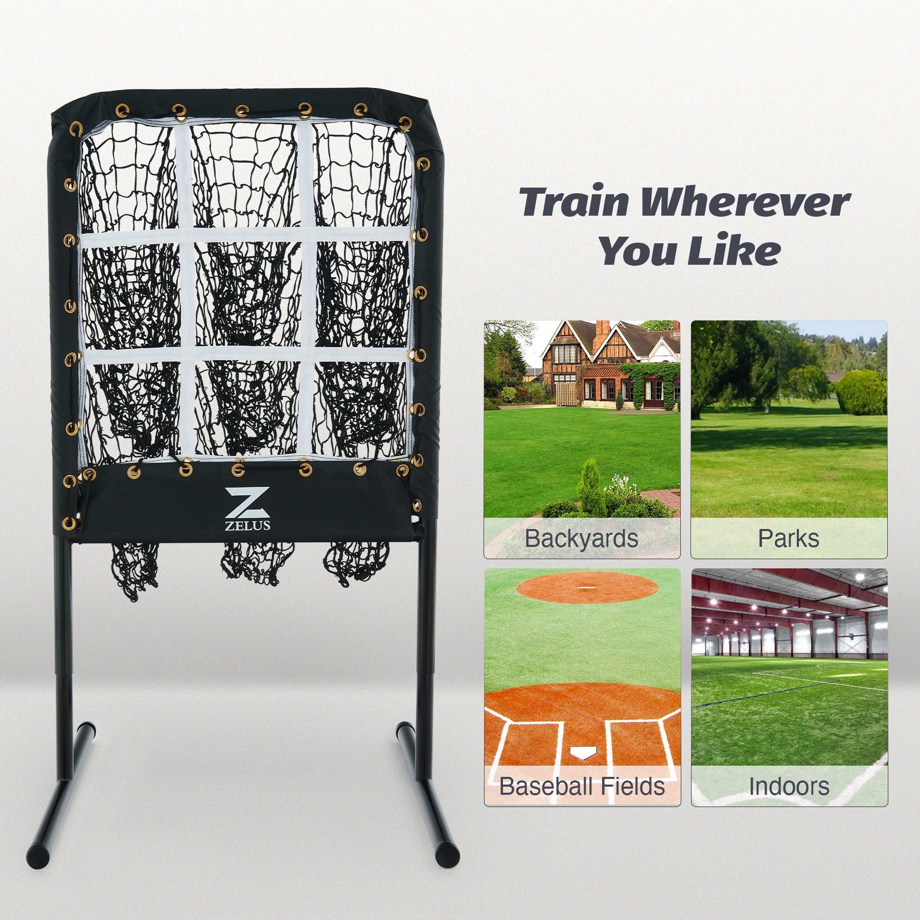 Zelus archery target stand with black and gold design
