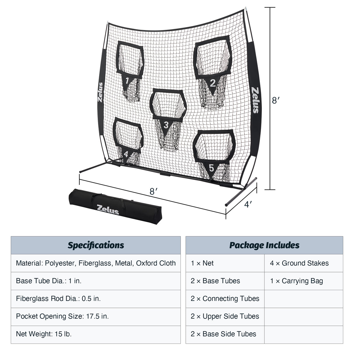 Football Throwing Net, Quarterback Training Equipment with 5 Target Pockets Black