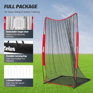 ZELUS 7x4 ft Football Kicking Net | Portable Training Net with Target Zone & Carry Bag