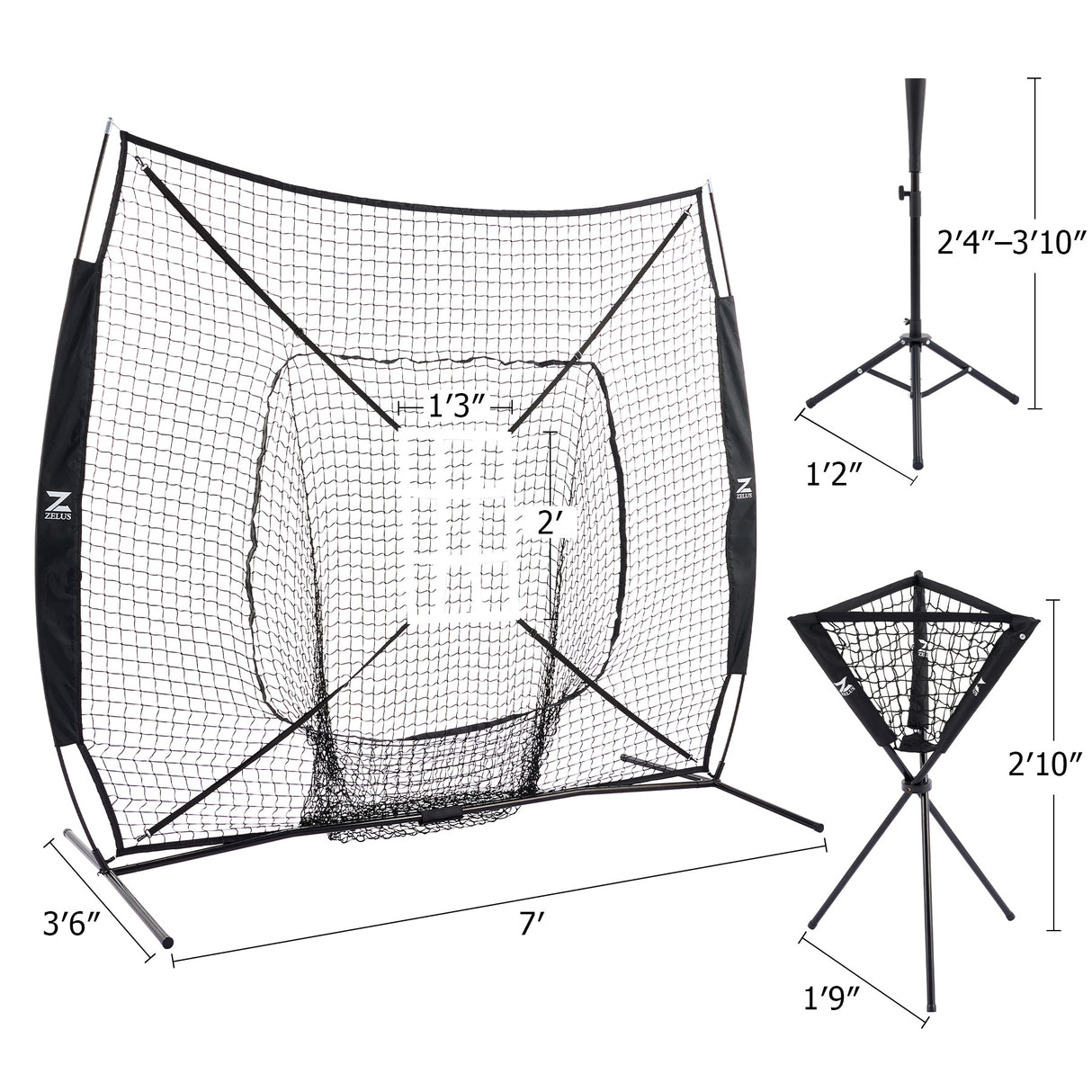 Baseball Net 7x7ft Baseball Hitting Net with 12 Baseballs & Batting Tee & Ball Caddy-Black