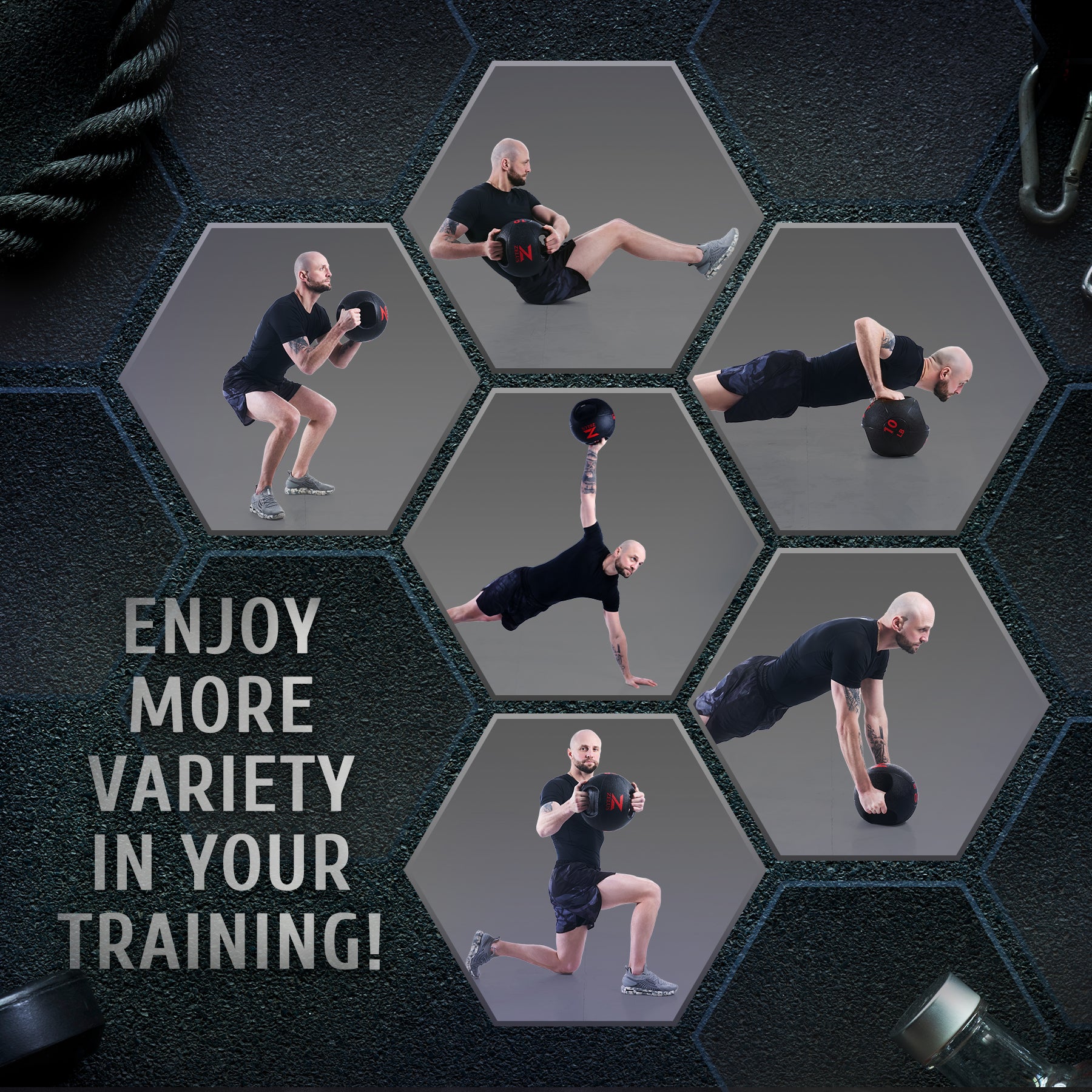 Black ZELUS double-handle medicine ball