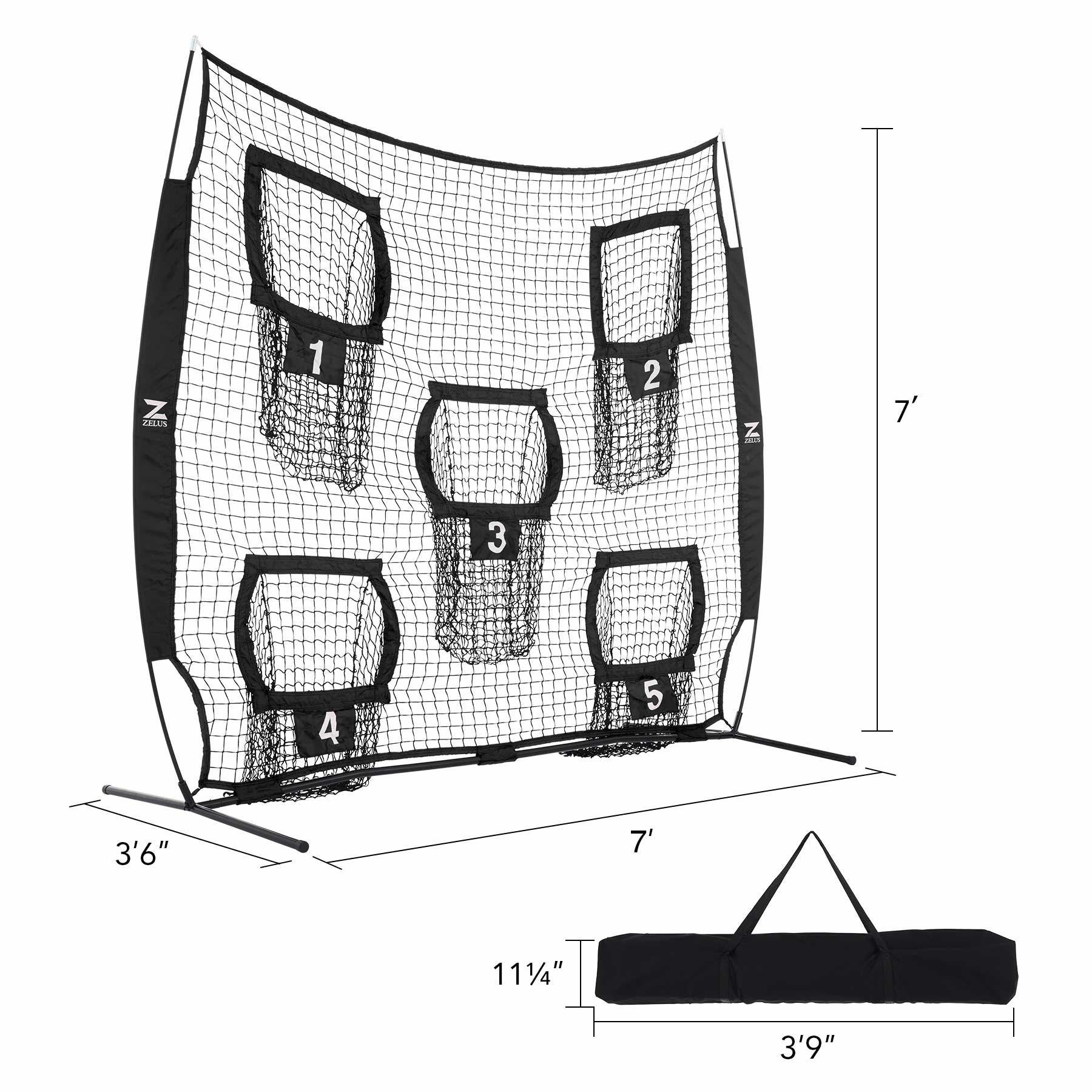 Black and white sports training net with numbered targets 