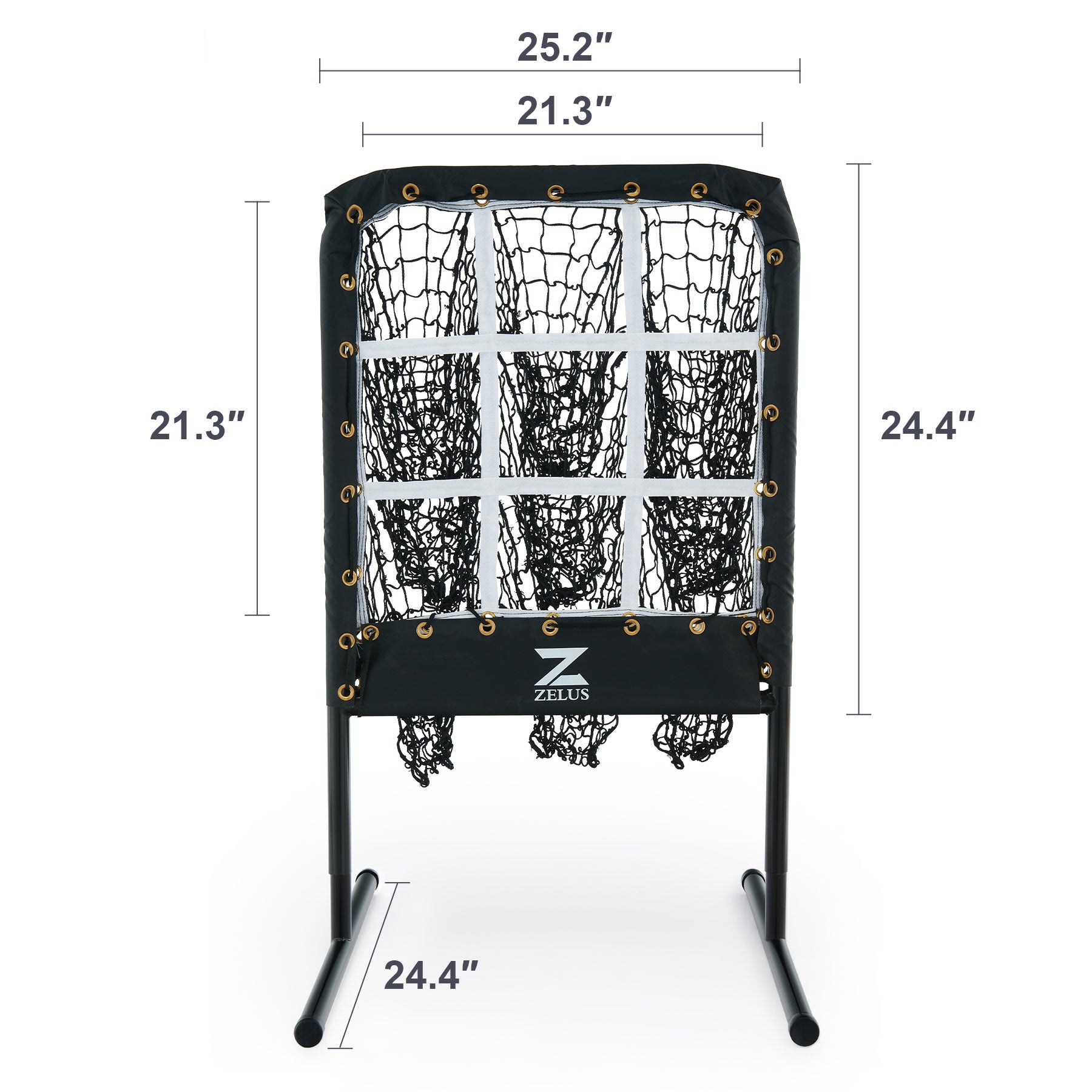 Zelus archery target stand with black and gold design