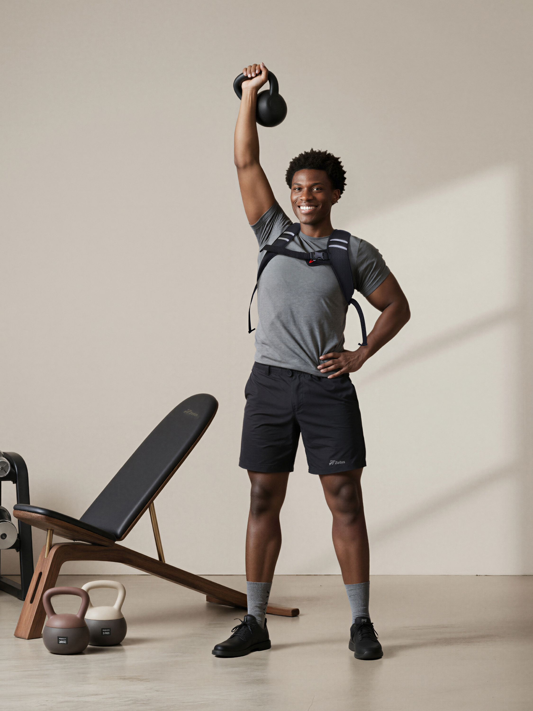Man exercising with a kettlebell in a gym setting