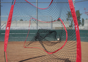 7x7ft Baseball Softball Practice Net with Carry Bag and Bow Frame, Red