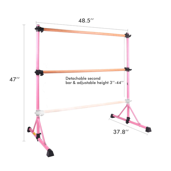  VITA Barre Portable Freestanding Double Ballet Barre,  Prodigy, 5 Ft Bars, Light Pink Adjustable Height, USA Made, Home Or Gym  Exercise Equipment For Kids & Adults Dance, Fitness, Pilates