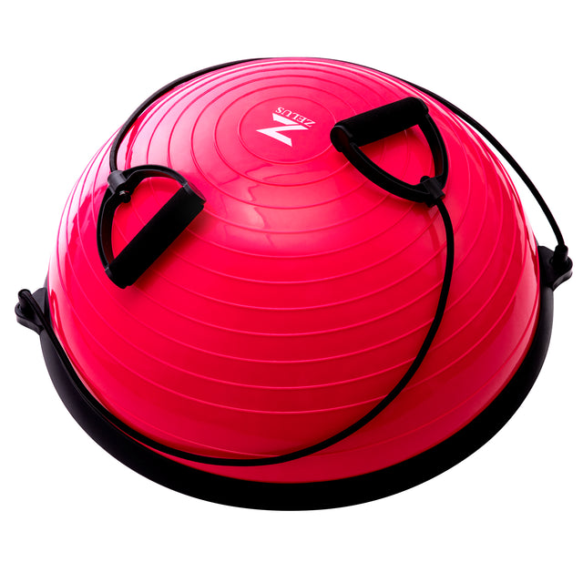 Exercise Half Balance Ball with Resistance Band Pink