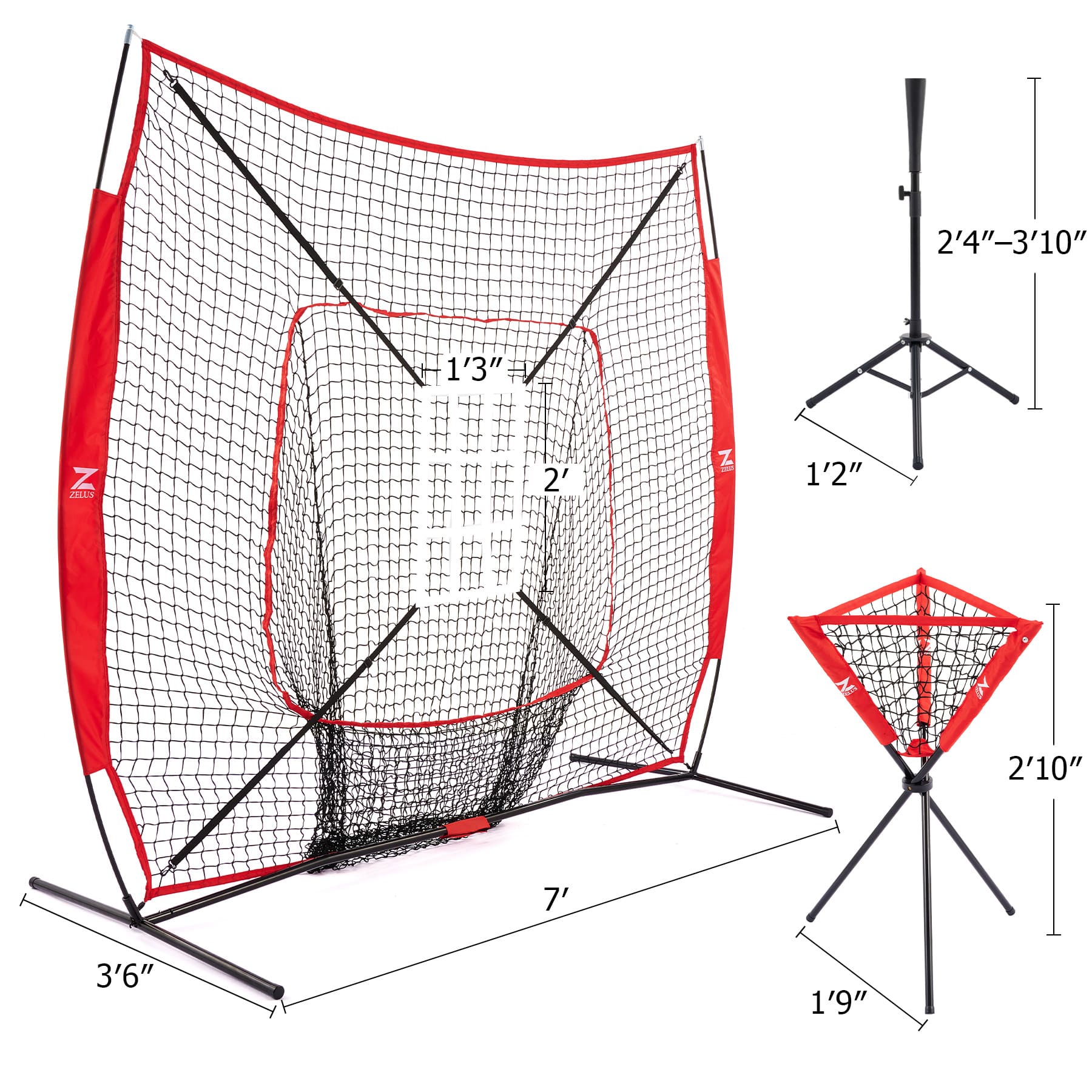 baseball practice net w tee & ball caddy