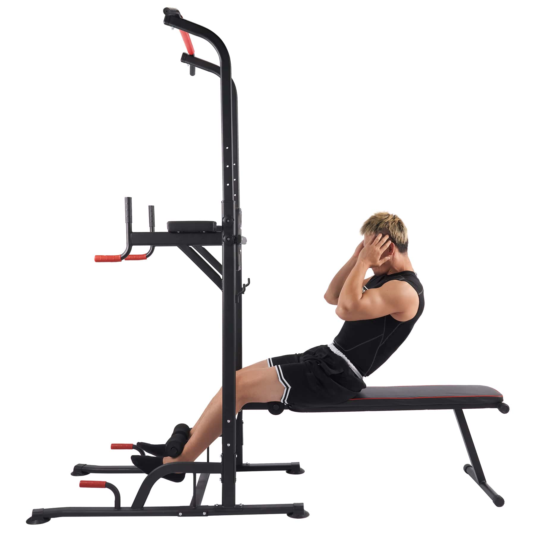 330LB Power Tower Multifunctional Pull Up Dip Station with Sit Up Bench,  Black